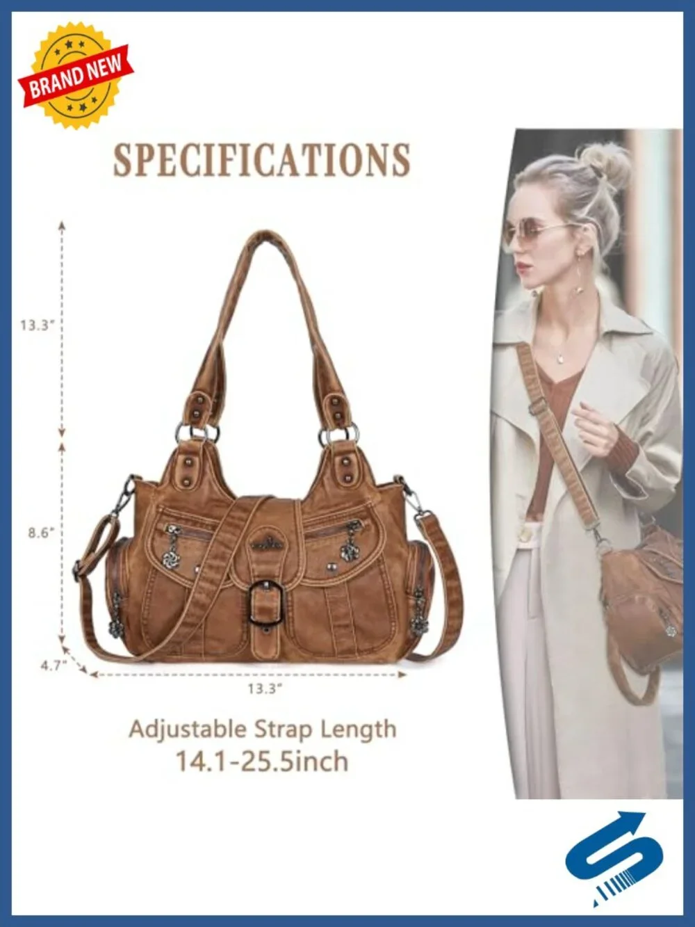 Vegan Leather Hobo Bag Women Shoulder Purse Crossbody Tote Handbag Roomy